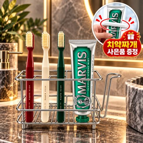 ANES 심플 필수템 스텐 치약 칫솔꽂이 거치대, 티타늄 실버, 1개