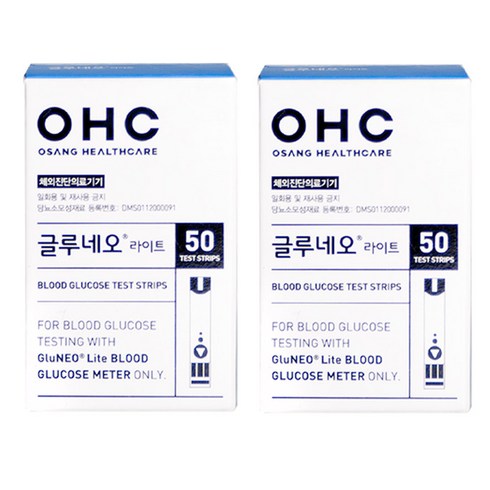 오상헬스케어 글루네오 라이트 혈당검사지, 2개, 50개입