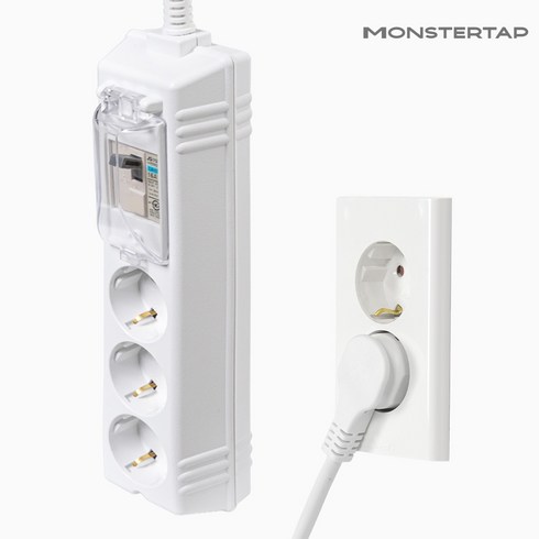 몬스터탭 국산 4000W 고용량 고전력 에어컨 건조기 세탁기 멀티탭 슬림 납작 플러그, 1개, 배선차단 3구 화이트, 3m