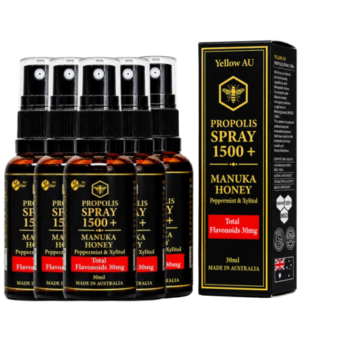 [고함량 플라보노이드 30mg 항산화] 옐로우에이유 호주산 마누카꿀 프로폴리스 스프레이 1500+, 5개, 30ml