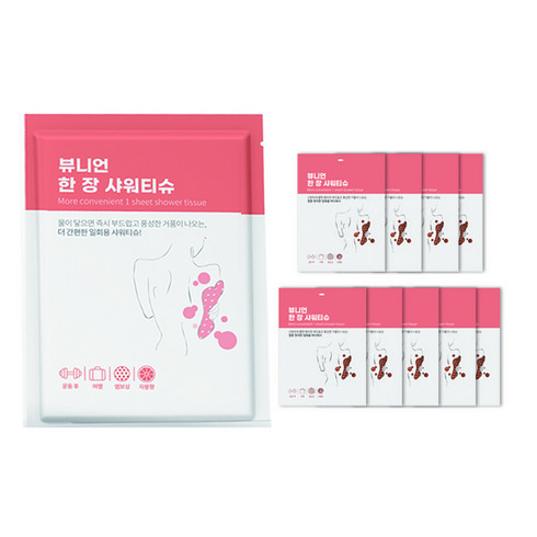뷰니언 한 장 샤워티슈 일회용 바디워시 자몽향, 7g, 10개