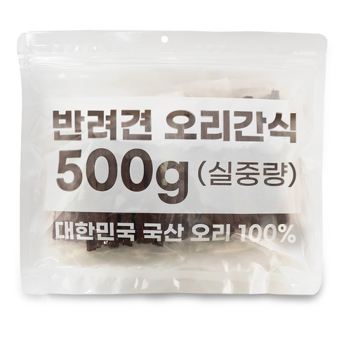 멍냥보감 국산강아지간식 대용량 국산HACCP오리100% 수제간식, 500g, 1개, 저키스틱