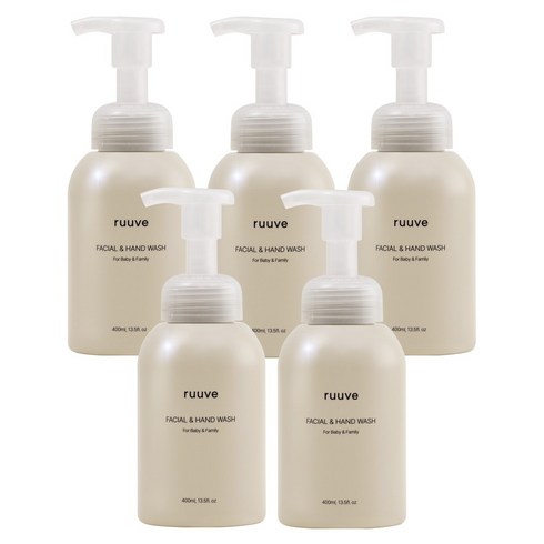 ruuve 유아용 페이셜 핸드 워시, 무향, 400ml, 5개