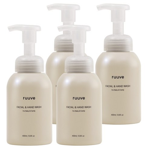 ruuve 유아용 페이셜 핸드 워시, 무향, 400ml, 4개