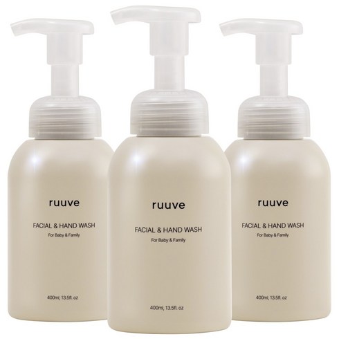 ruuve 유아용 페이셜 핸드 워시, 무향, 400ml, 3개