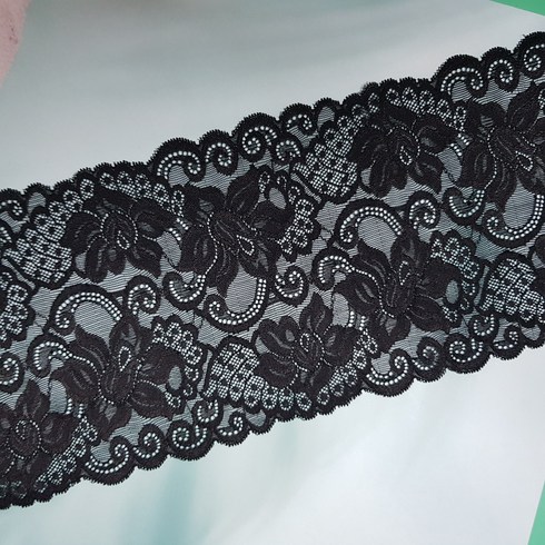 DKLACE-7802-17-J / 자가드 스판 레이스 모음 / (폭 17cm) (길이1yd / 5yd / 10yd 기준), 블랙, 3개