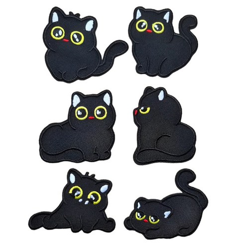 비브랜드 열접착식 스티커 블랙 고양이 와펜 6종, 1개