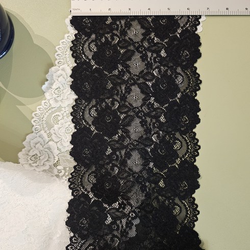 DKLACE-7854 / (폭 17cm 길이 1yd / 3yd / 5yd 기준) / 자가드 스판 레이스 모음, 3개, 블랙(Black)