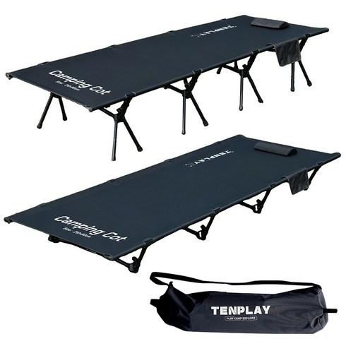 TENPLAY 80cm 와이드 캠핑 야전침대 3WAY 하이로우 초경량 알루미늄 내하중150kg L사이즈, 블랙