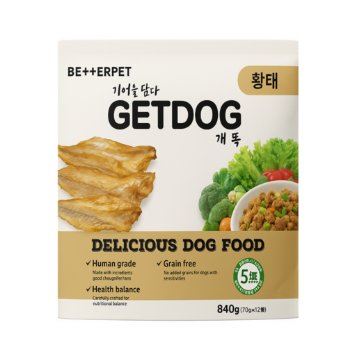 국산 국내산 베러펫 개똑 강아지습식사료 강아지사료 주식 파우치 황태 70g 12개
