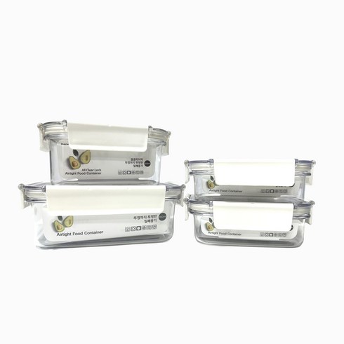 윤스토리 올클리어락 국내생산 BPA FREE 직사각 밀폐용기 4종 세트 화이트, 400ml2개,600ml1개,900ml1개, 1세트