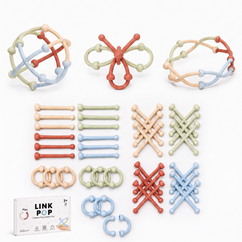 링크팝 실리콘 블록 48pcs | 유아 무한연결 창의놀이 감각발달 장난감, 1개, 혼합