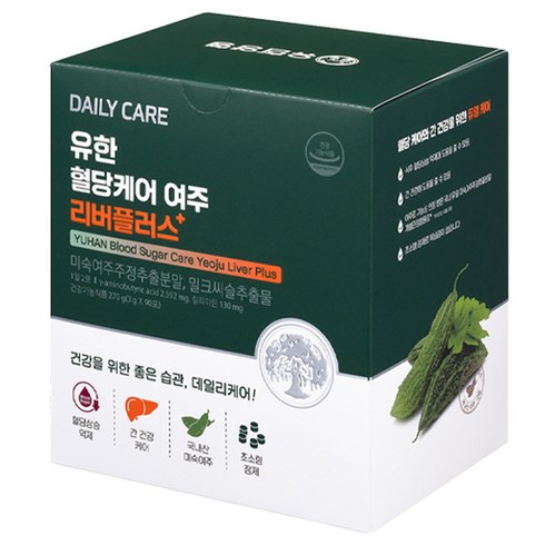 유한 혈당케어 여주 리버플러스 90포 (45일분) 국내산 미숙여주 여주환 간건강 밀크씨슬 영양제 혈당상승억제에 도움을 줄 수 있음, 3g, 90세트