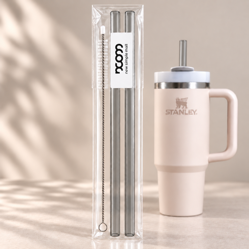 스탠리텀블러 빨대 퀜처H2.0 유리호환 빨대 2p+청소솔, 887ml, 회색, 1세트