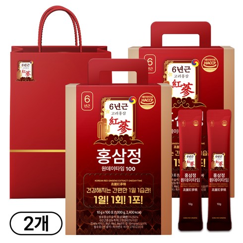 1+1 홍삼정 6년근 하루한포 100회분 대용량+쇼핑백, 2개, 1L