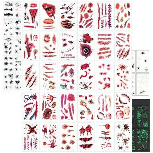 70P 할로윈데이 문신 스티커 흉터 해골 거미 야광 문신 스티커 GC-WST, 350개, 다색