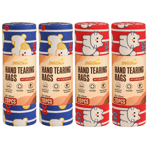 BestStar 뜯어쓰는 롤형 주방 행주 도톰한 설거지 청소용, 2세트, 고양이무늬1롤+강아지무늬1롤