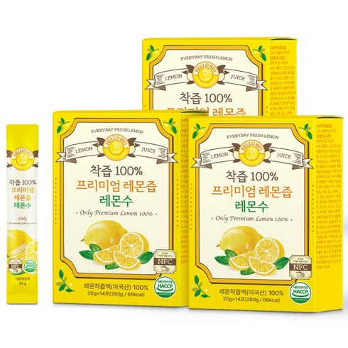 프리미엄 레몬즙 원액 NFC 착즙 레몬수 스틱, 280g, 3개