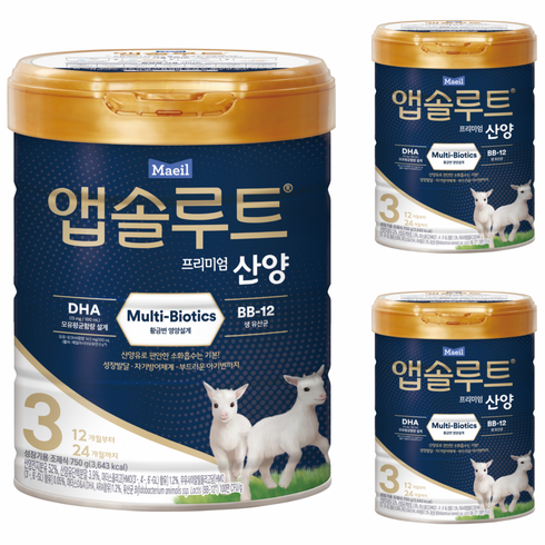 앱솔루트 프리미엄 산양분유 3단계, 750g, 3개