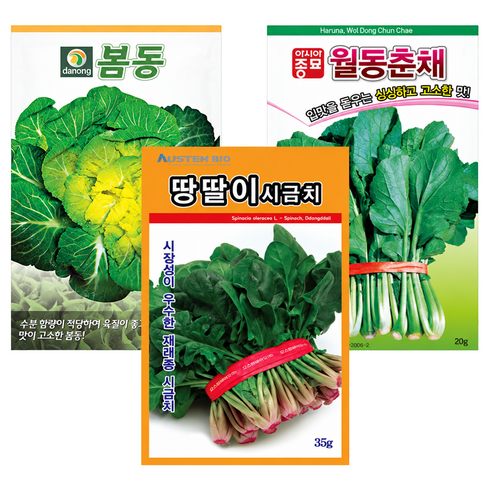주주씨앗 월동채소씨앗 3종세트 노지월동씨앗 종자 봄동 월동시금치 월동춘채 겨울초 포항초 섬초 동초 땅딸이, 1개