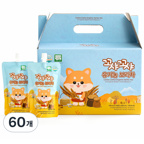 꼬샤꼬샤 유기농 보리차, 60개, 100ml