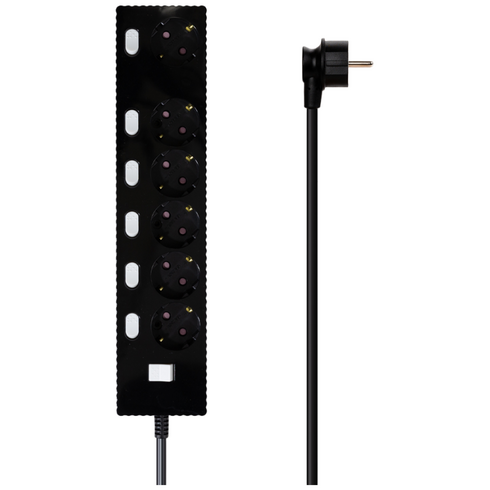 파워존 자동소화 4000W 고용량 웨이브 개별스위치 과부하차단 6구 멀티탭 50cm 1.5m 3m 5m 7m, 자동소화 개별스위치 6구 5m 블랙, 1개, W9ME650BK