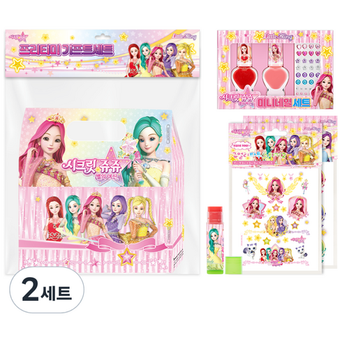 리틀블링 시크릿쥬쥬 별의여신 프리티미 기프트 세트, 2세트, 종이 핸드백 + 미니네일 2종 + 타투스티커 2종 + 시크릿쥬쥬 립밤 레드