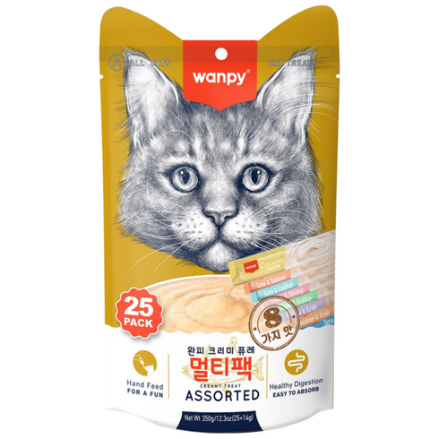 완피 크리미 퓨레 25p 짜먹는 고양이 츄르 간식 스틱, 멀티팩25p, 1개, 350g