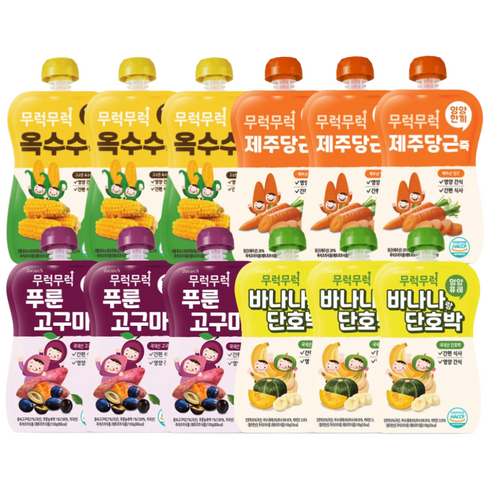 무럭무럭 키즈죽 과일퓨레 알뜰 12팩 (옥수수 제주당근 바나나단호박 푸룬고구마 각 3팩)
