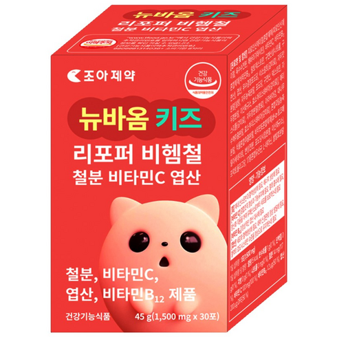 뉴바옴 키즈 리포버 비헴철분 엽산 비타민C 비타민B12 철분제 헤모론 헤모글로빈 청소년 어린이 유아 아기 영유아 비햄철(non-heme iron), 1개, 30정