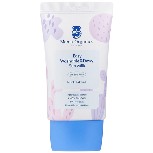 마마오가닉스 이지워시 촉촉 선밀크 백탁제로 논나노 무기자차 SPF 39 PA ++, 1개, 40ml