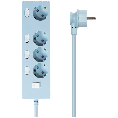 파워존 자동소화 4000W 고용량 웨이브 개별스위치 과부하차단 4구 멀티탭 50cm 1.5m 3m 5m 7m, 자동소화 개별스위치 4구 3m 파스텔블루