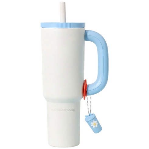 블라썸 스텐 304 보온 보냉 대용량 손잡이 텀블러 (+키링 포함), 밀크 화이트, 1개, 1.2L