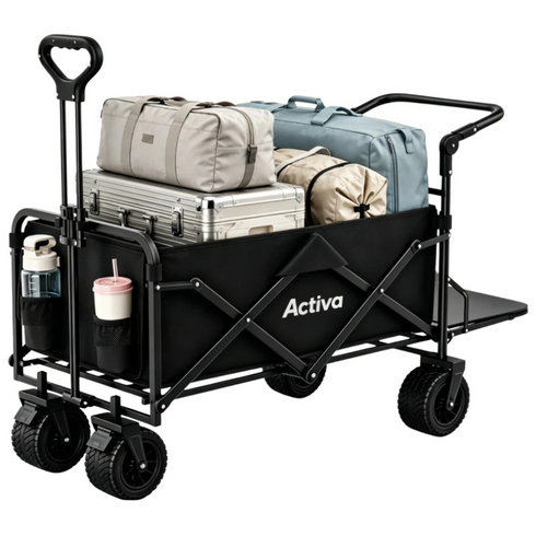 Activa 특대형 캠핑웨건 백도어 오픈 푸시핸들 폴딩카트 120 x 57 x 71cm, 블랙, 1개