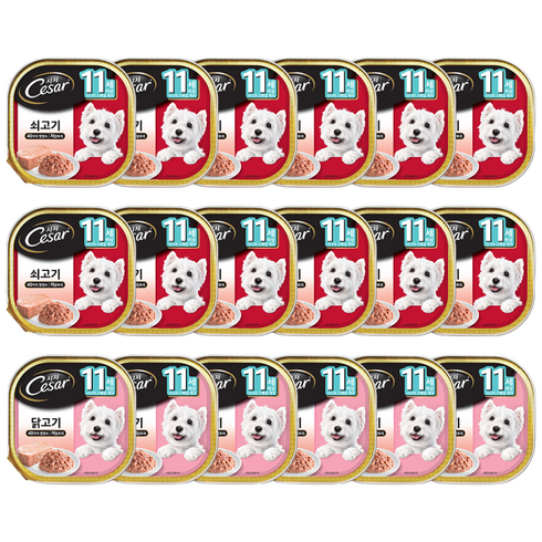 시저 11세 이상 시니어 강아지 버라이어티팩 주식캔 쇠고기 12p + 닭고기 6p, 혼합맛, 100g, 18개