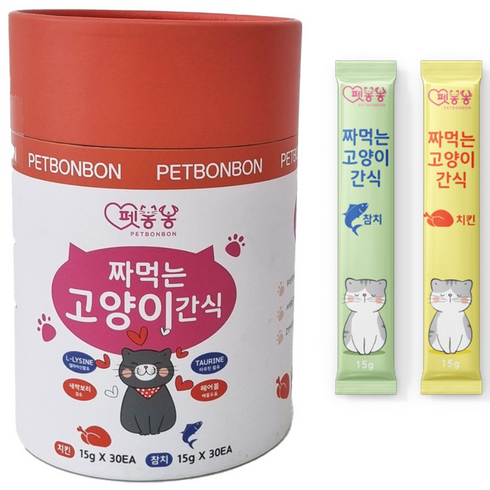 펫봉봉 짜먹는고양이간식 고양이스틱 대용량, 참치(30p) + 치킨(30p), 15g, 1세트