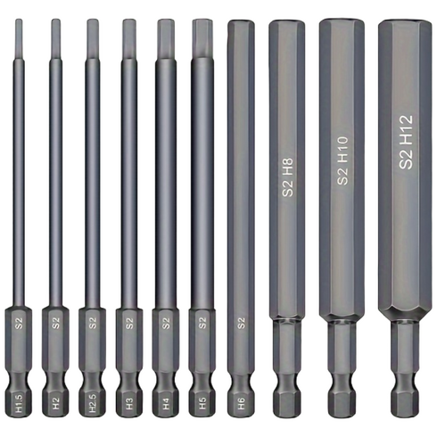 육각 머리 렌치 드릴 키트 10 개 육각 드라이버 드릴 키트 육각 손잡이 미터법 크기 1.5mm ~ 12mm S2 강 자기 4 인치 길이 드릴 100MM, 10개