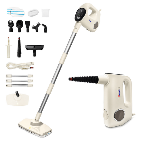 Voltmate 핸디형 스팀청소기 12 in 1 고압 핸디 터치스크린 스팀 밀대 주방 화장실 거실 창문 소파 등 스팀 고온 살균 스팀청소기, 베이지, 1개