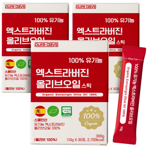퓨어데이즈 아침엔 냉압착 유기농 엑스트라버전 올리브오일 스틱, 90개, 10g