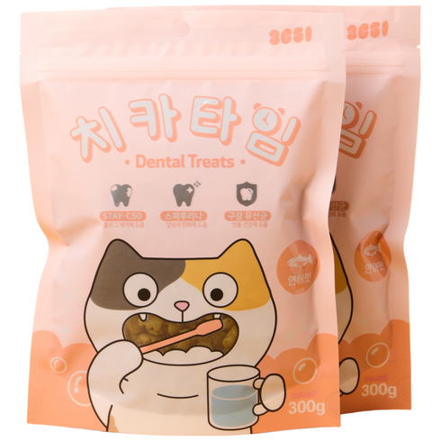 3651 치카타임 고양이 이빨과자 덴탈트릿 간식, 1개, 300g, 연어맛
