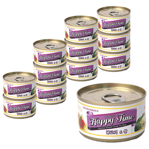 해피타임 강아지 캔 간식, 혼합맛(닭고기/쌀), 100g, 12개