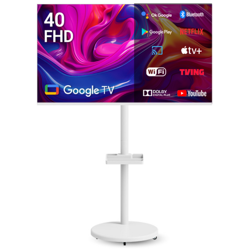 CUBIX 무빙큐빅스 스마트 삼탠바이미 화이트에디션 이동식 TV 거치대 세트, GTNB401FHD11, 고객직접설치, 스탠드형, 101cm(40인치)