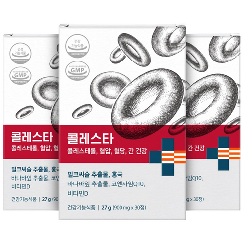 나우케어 콜레스타 콜레스테롤 낮추는 혈압 혈행 영양제 홍국 밀크씨슬, 3박스, 30정