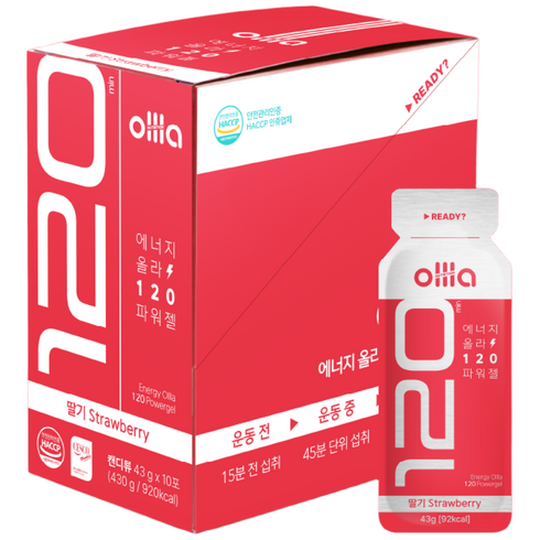 올라뉴트리션 올라 에너지 120 파워젤 딸기 MIX 43g x 10포 (러닝 자전거 등산 수영 유산소운동 보조제), 10개
