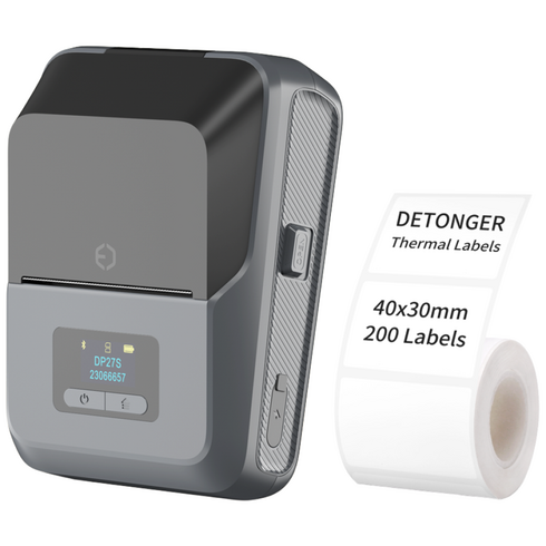 DETONGER DP27S 2인치 감열식 휴대용 무선 스마트 라벨프린터 + 라벨지 1롤 세트, 1개, DP27S-Gray+4030