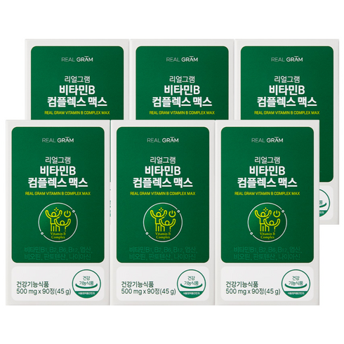 [신규입고] 리얼그램 비타민B컴플렉스 8종비타민B 200% 고함량, 90정, 6개
