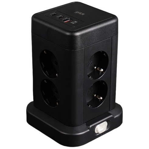 지클릭커 타워 8구 고용량 4000W USB 멀티탭 NP708PD 블랙, 1개, 타워형 8구 블랙, 1.8m