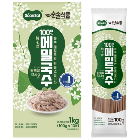 순솔 100% 메밀국수 제로나트륨 설탕없는면, 1박스, 1kg