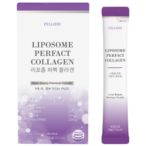 펠로디 리포좀 퍼펙 액상 콜라겐 1포당 3000mg 초 저분자 300달톤 어린 피쉬 펩타이드 먹는 마시는 스틱 NMN 히알루론산 엘라스틴, 20g, 14개