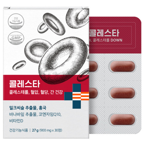 나우케어 콜레스타 콜레스테롤 낮추는 혈압 혈행 영양제 홍국 밀크씨슬, 1박스, 30정